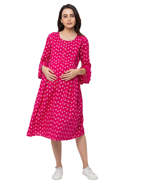 Buy Momtobe Pink Printed Maternity Dress Online At Best Prices Tata Cliq