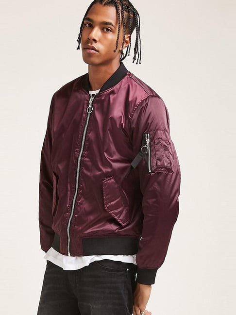 Forever 21 shop burgundy bomber jacket