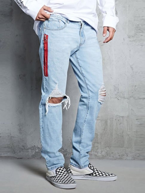 Buy Forever 21 Blue Cotton Slim Fit Distressed Jeans for Mens