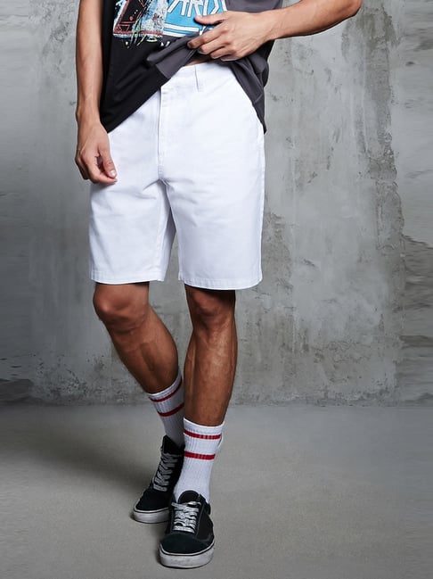 Buy Forever 21 White Cotton Regular Fit Shorts for Mens Online
