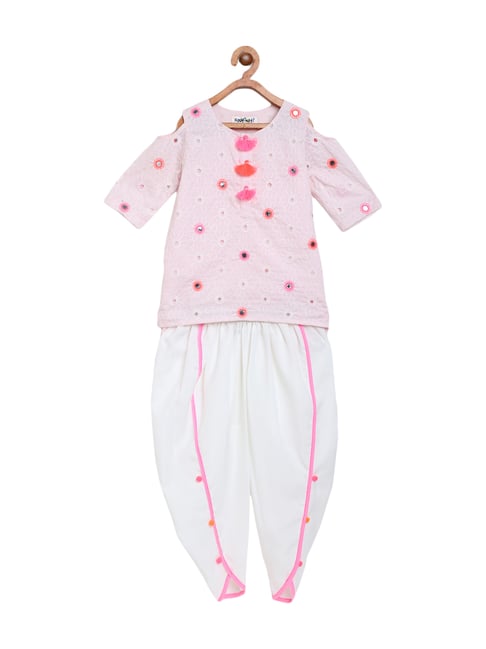 Nauti Nati Kids Peach & White Embroidered Kurta & Pants