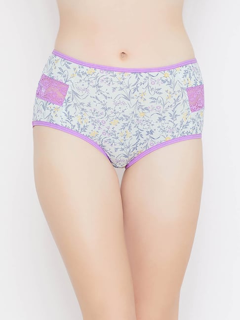 Clovia - Women Purple & Baby Pink Striped Mid Waist Hipster Panty with Lace  Waist - Cotton