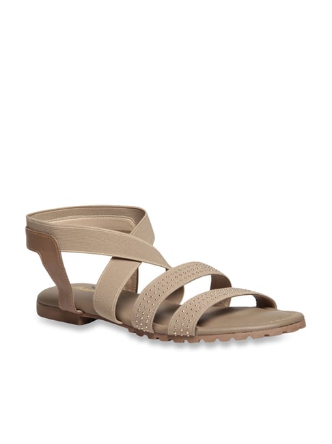 Bata Women's Beige Cross Strap Sandals