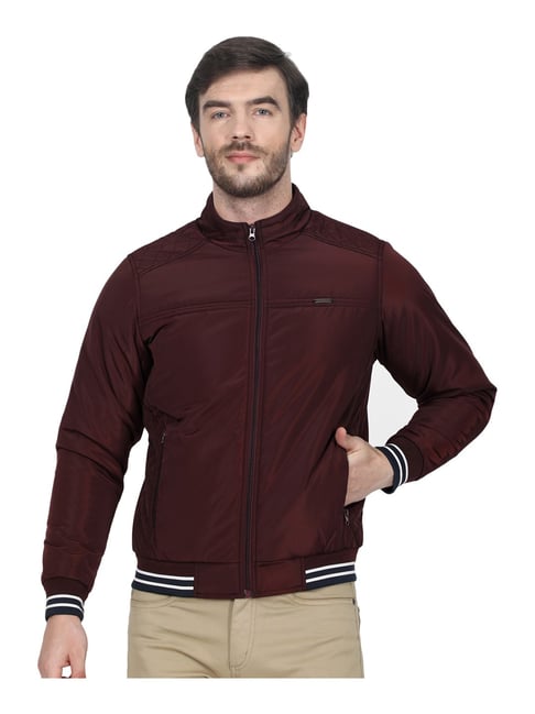 Monte Carlo Maroon Full Sleeves Mock Collar Jacket