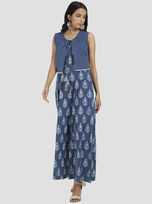 Buy Indya Blue Cotton Printed Jumpsuit With Jacket for Women Online @ Tata  CLiQ