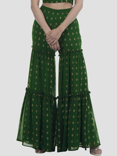 Buy Green Self Design Cotton Sharara Pants Online  Libas