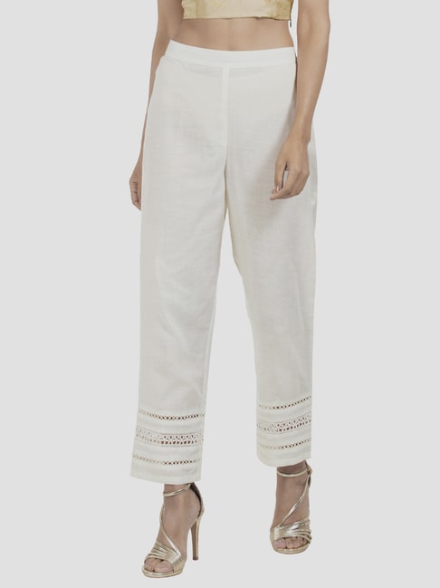 Buy online Women White Cotton Blend Cigarette Pant from bottom wear for  Women by W for ₹700 at 46% off | 2024 Limeroad.com