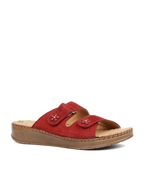 Arch Support Red Leather Slide Platform Sandals Classy Flatform Slider Toe  Ring Sandals Dressy Summer Shoes for Women Strappy Sandals - Etsy