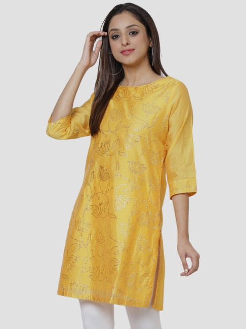 Buy Biba Yellow Printed Straight Kurti Online at Best Prices | Tata CLiQ