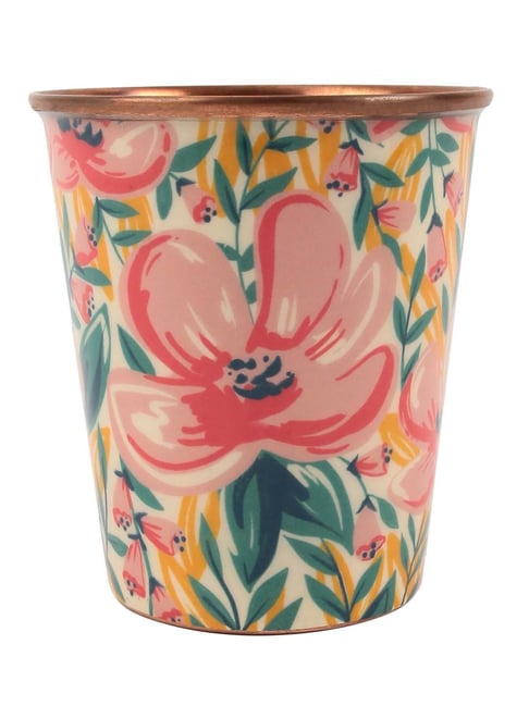 Chumbak Flowery Sunrise Pink Copper Tumbler - Set of 1-picture-47