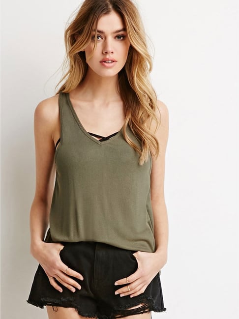 Buy Forever 21 Olive Regular Fit Tank Top for Women Online Tata CLiQ