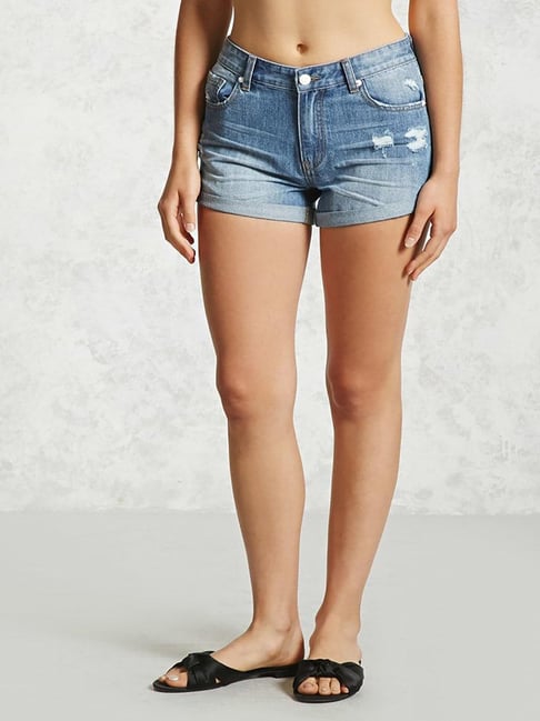 Buy Forever 21 Denim Embroidered Shorts for Women Online Tata CLiQ