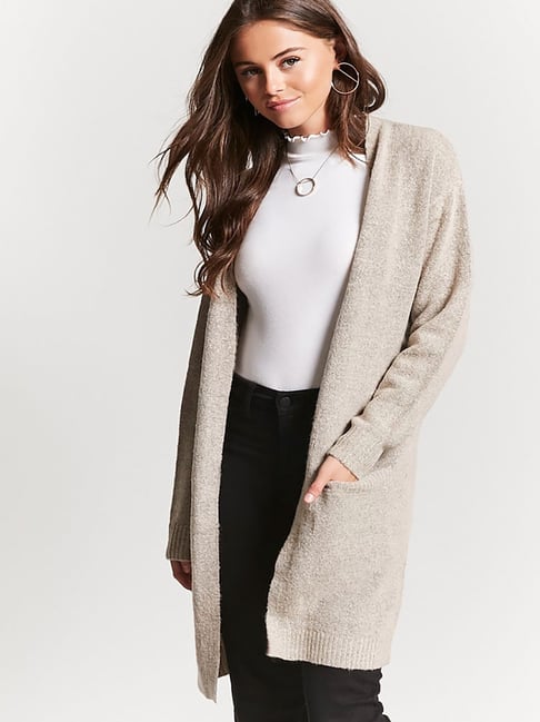 Forever 21 Taupe Full Sleeves Longline Cardigan
