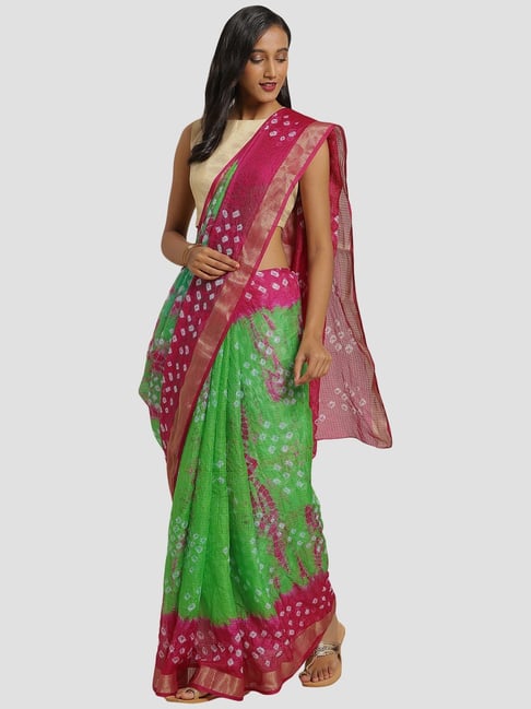 Buy Pink & Green Sarees for Women by Sugathari Online | Ajio.com