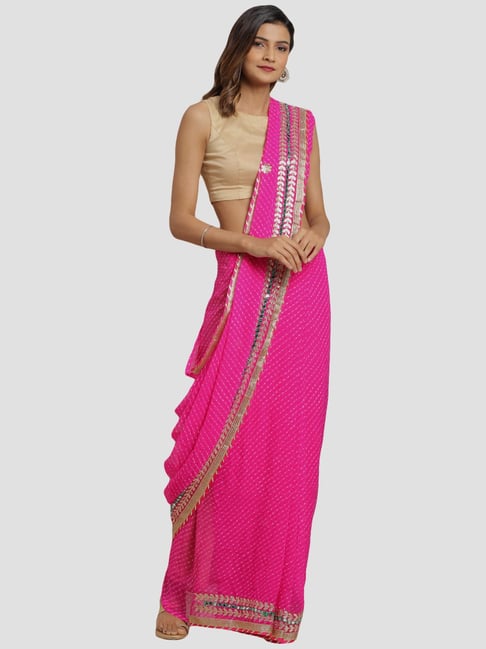 Geroo Jaipur Pink Hand Embellished Georgette Saree