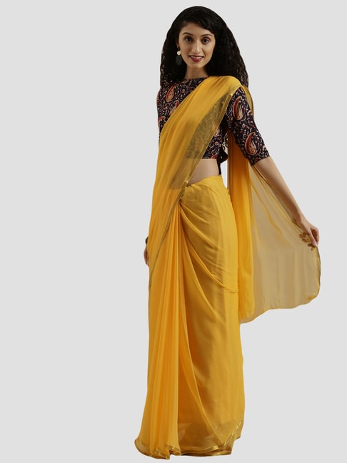Geroo Jaipur Yellow Saree With Unstitched Blouse Price in India