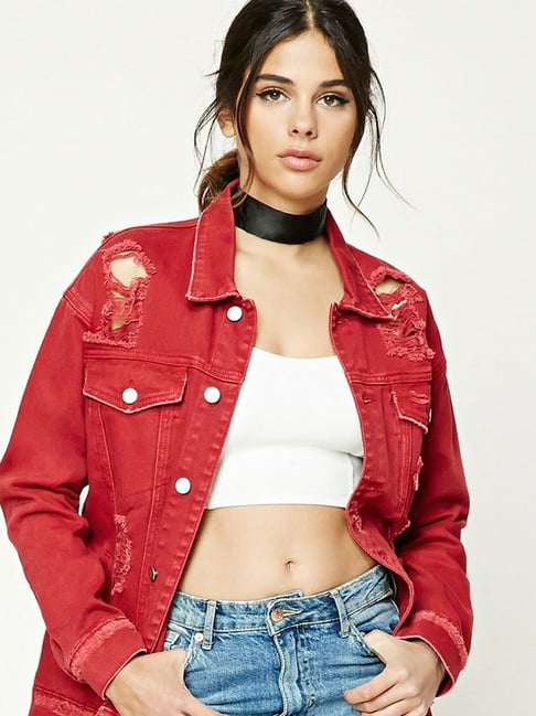 Red jean jacket 2025 forever 21