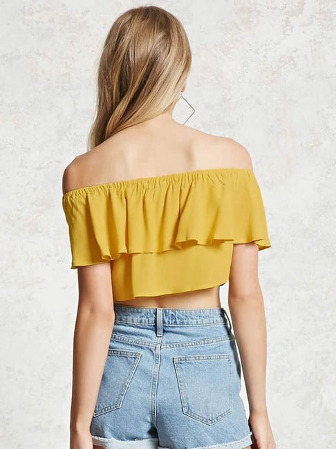 Yellow Off Shoulder Crop Top