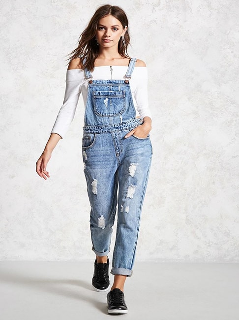 Relax-Fit Ripped 90s Overalls Denim Adjustable Straps Dungarees in Blue  Black One Size | Fashion, Boyfriend jeans, Denim overalls