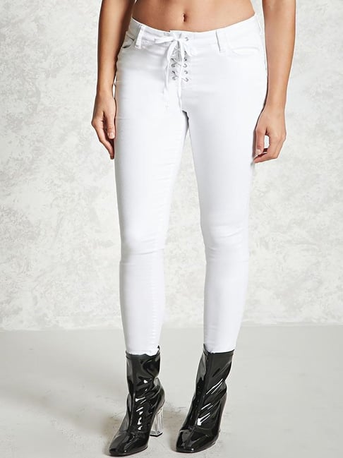 Buy Forever 21 White Mid Rise Pants for Women Online  Tata CLiQ