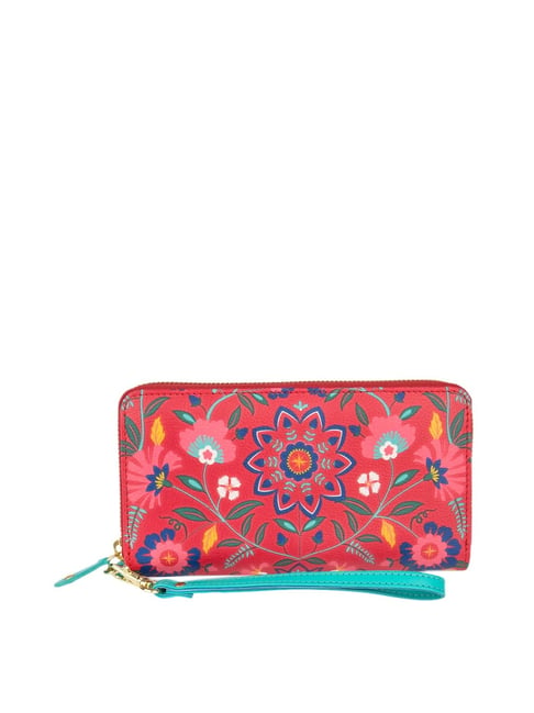 Chumbak Floral Red Textured Zip Around Wallet for Women