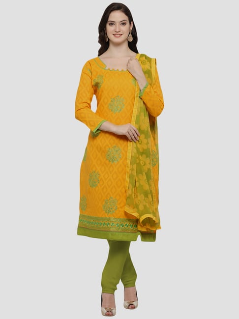 Saree Mall Yellow & Green Embroidered Dress Material