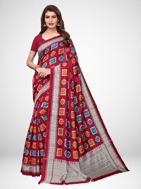 Saree Mall Maroon Printed Saree With Unstitched Blouse Price in India