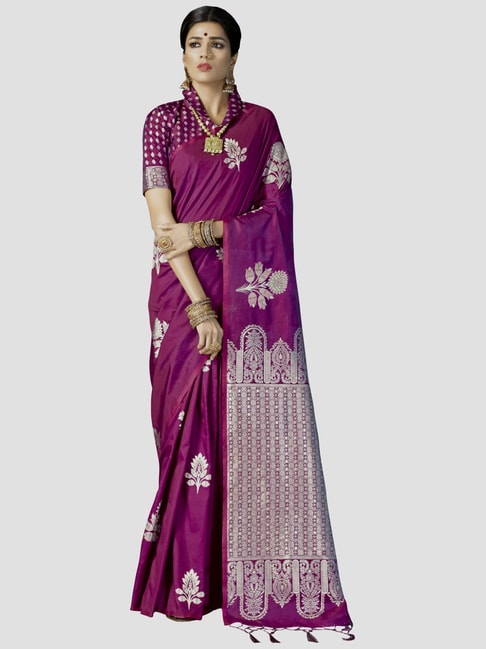 Saree Mall Magenta Woven Saree With Unstitched Blouse Price in India