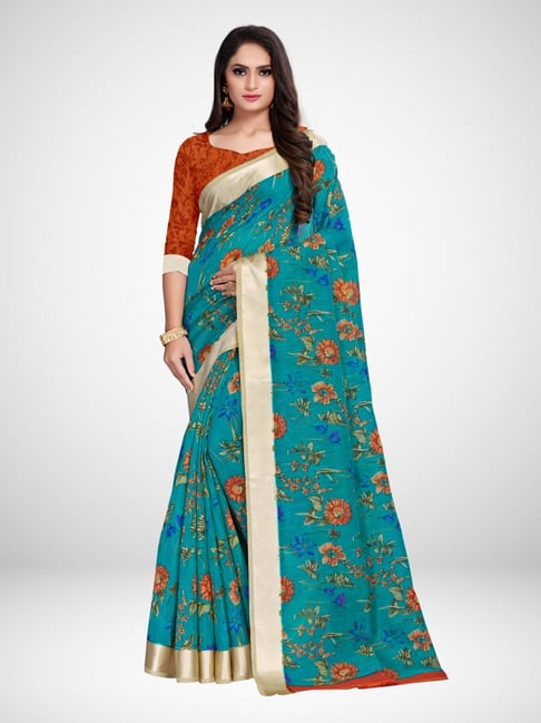 Buy Saree Mall Sea Green Floral Print Saree With Unstitched Blouse For Women Online Tata Cliq 1295