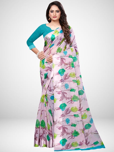 Saree Mall Mauve Floral Print Saree With Unstitched Blouse Price in India
