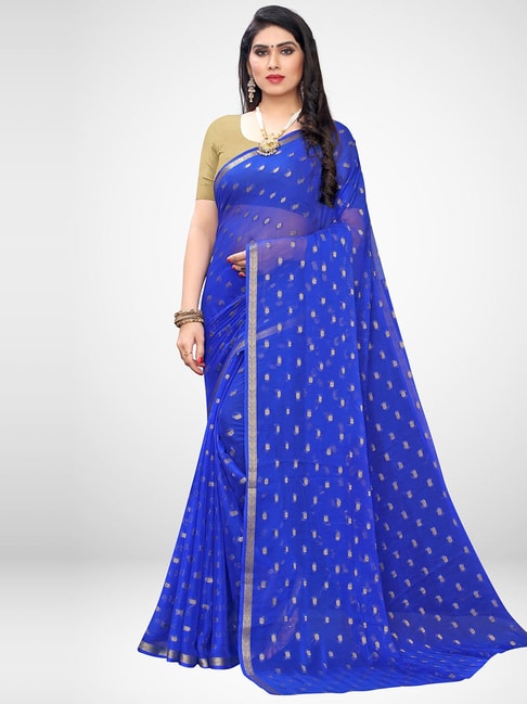 Saree Mall Blue Woven Saree With Unstitched Blouse Price in India