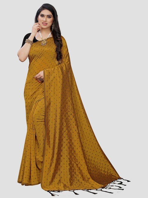 Saree Mall Mustard Embroidered Saree With Unstitched Blouse Price in India