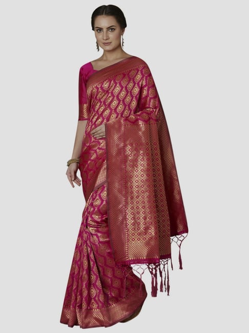 Saree Mall Pink Woven Saree With Unstitched Blouse Price in India