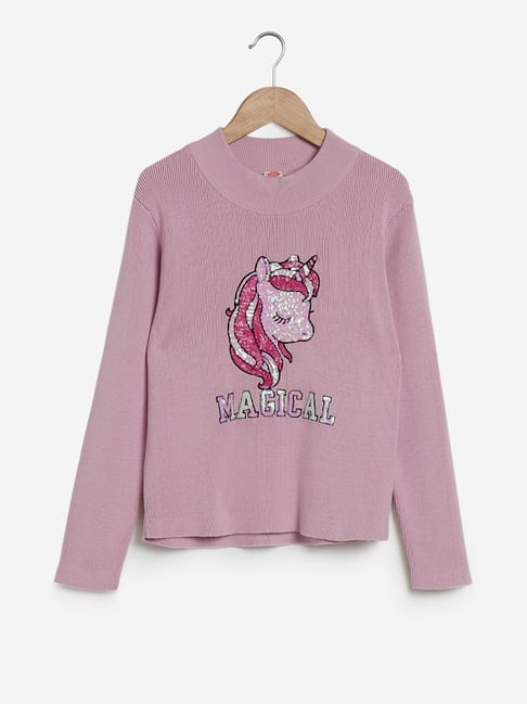 Buy Y&F Kids by Westside Pink Unicorn Design Knitted Sweater for