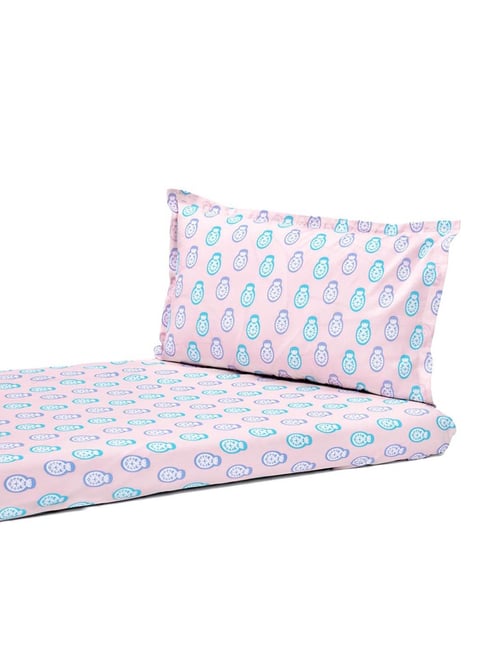 Nigh Nigh Dolls Peach Cotton 300 TC Kids Bed Linen Set-Nigh Nigh-HomeFurnishing-TATA CLIQ