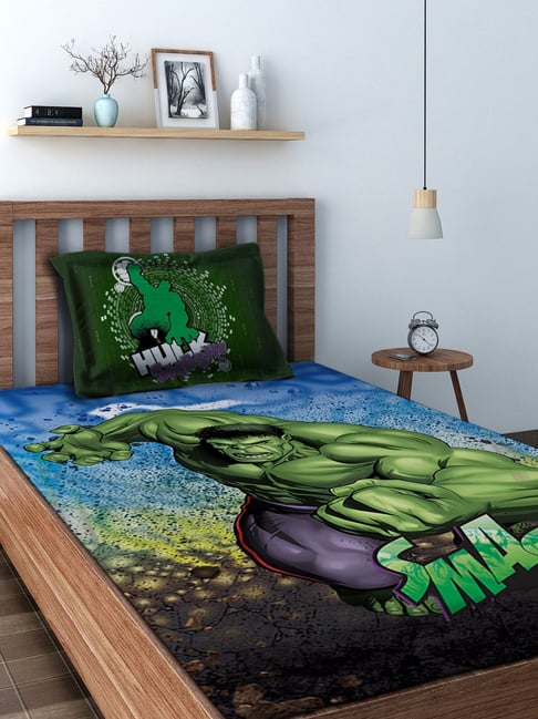 Athom Trendz Hulk Green Cotton 229 TC Kids Bed Linen Set-Athom Trendz-HomeFurnishing-TATA CLIQ