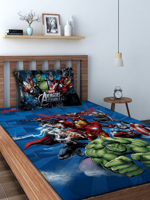 Athom Trendz Avengers Blue Cotton 234 TC Kids Bed Linen Set-Athom Trendz-HomeFurnishing-TATA CLIQ