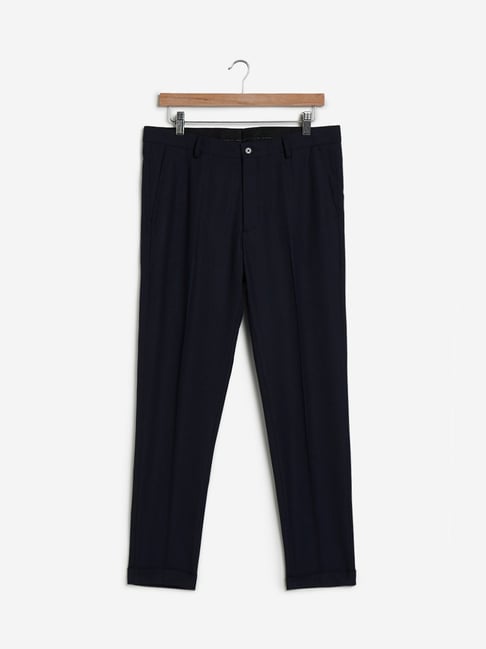Buy WES Formals by Westside Navy Carrot Fit Trousers for Men Online ...