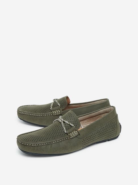 Buy SOLEPLAY by Westside Sage Green LaserCut Design Loafers For Men