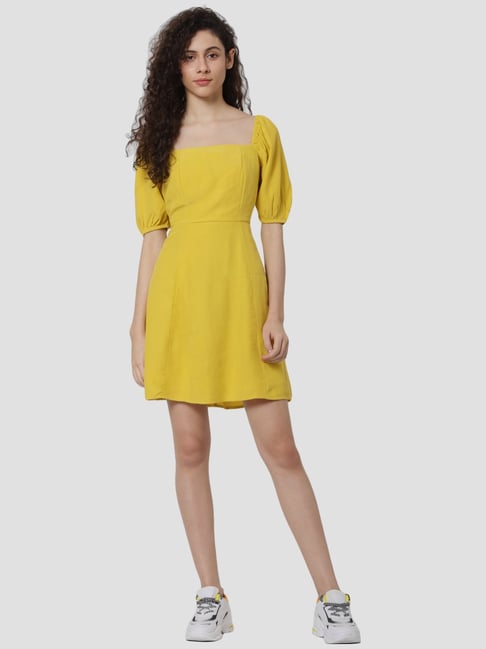 Only Yellow Regular Fit A-Line Dress Price in India