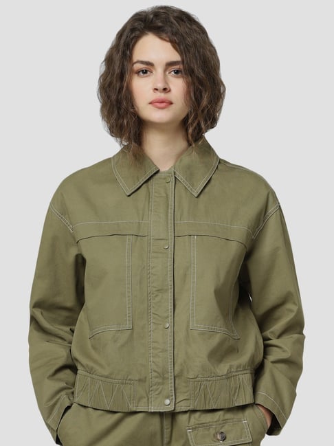 Green cotton 2025 jacket womens