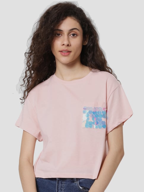 Buy Only Pink Embellished T-Shirt for Women Online @ Tata CLiQ