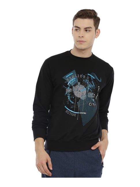 Proline Black Full Sleeves Printed Cotton Sweatshirt