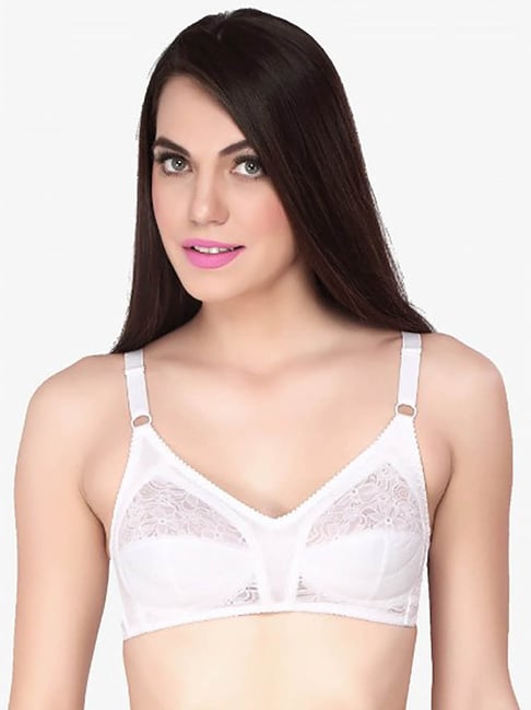 Soie White Lace Non Wired Non Padded Full Coverage T-Shirt Bra