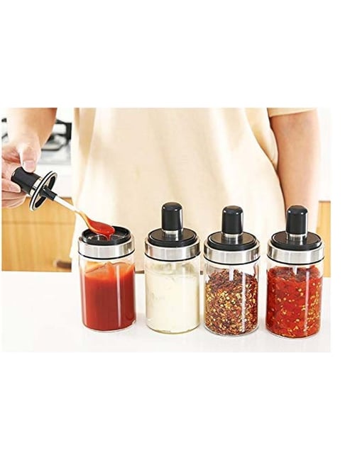 Femora Transparent Borosilicate Glass Spice Containers with Spoon (250 ml)  Set of