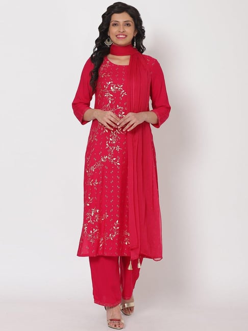 Rangriti Pink Printed Kurta Bottom Dupatta Set