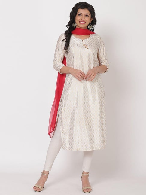 Rangriti White Printed Kurta Bottom Dupatta Set