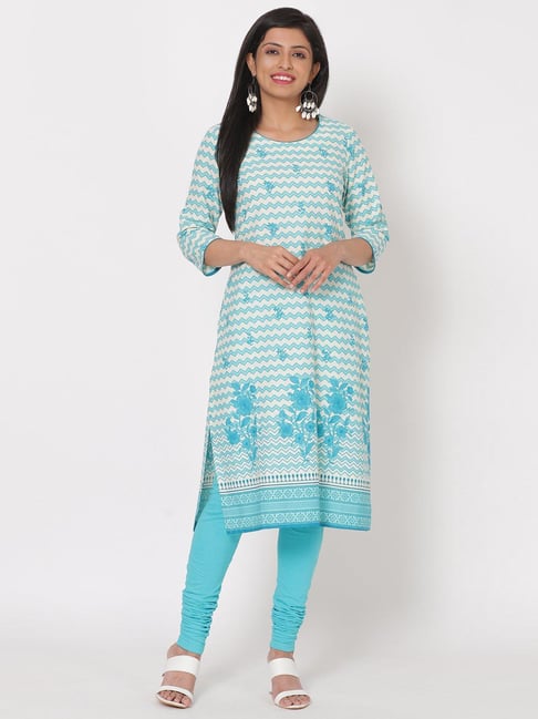 Rangriti Turquoise Cotton Floral Print 