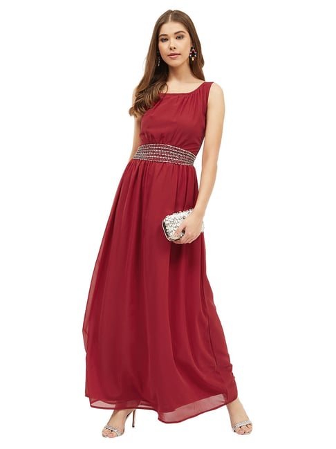 Harpa Maroon Embellished Maxi Dress Price in India