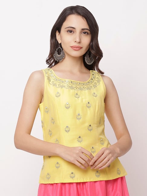 yellow embellished top